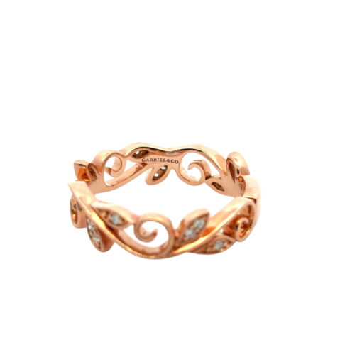 Gabriel and Co. 14k Rose Gold 0.09ctw Diamond Scrolling Floral Eternity Ring Band - Image 14