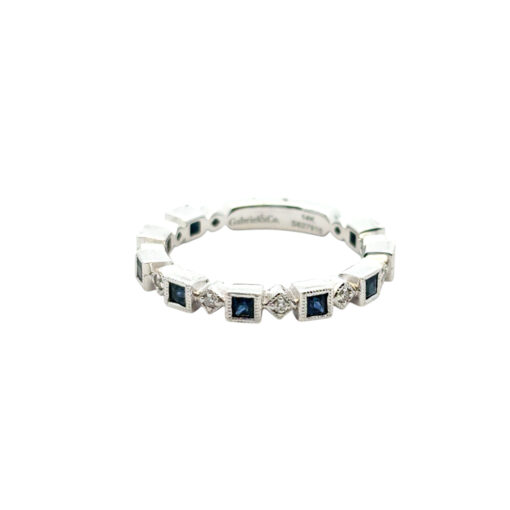 Gabriel and Co. 14k White Gold 0.08ctw Diamond and 0.54ctw Blue Sapphire Stackable Ring - Image 17