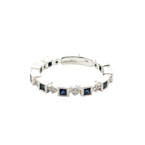 Gabriel and Co. 14k White Gold 0.08ctw Diamond and 0.54ctw Blue Sapphire Stackable Ring - Image 18