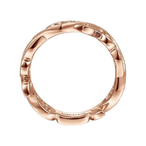 Gabriel and Co. 14k Rose Gold 0.09ctw Diamond Scrolling Floral Eternity Ring Band - Image 2