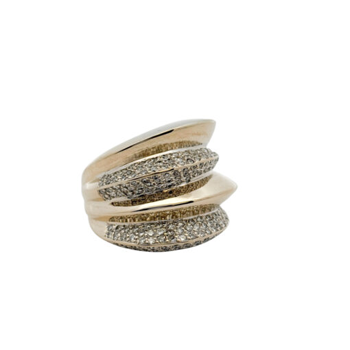 18k White Gold Natural Round Diamond Pave Wide Free Form Ring - Image 3