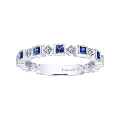 Gabriel and Co. 14k White Gold 0.08ctw Diamond and 0.54ctw Blue Sapphire Stackable Ring - Image 3