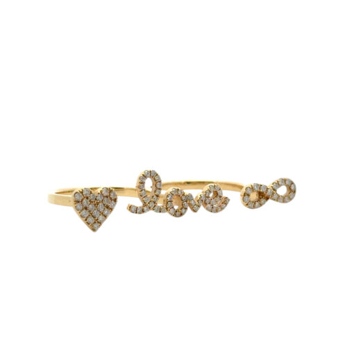 18k Yellow Gold 0.62ctw Diamond Heart Love and Infinity Double Finger Ring - Image 3