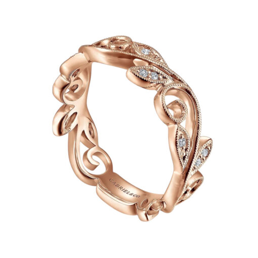 Gabriel and Co. 14k Rose Gold 0.09ctw Diamond Scrolling Floral Eternity Ring Band - Image 3