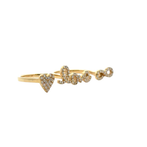 18k Yellow Gold 0.62ctw Diamond Heart Love and Infinity Double Finger Ring - Image 4