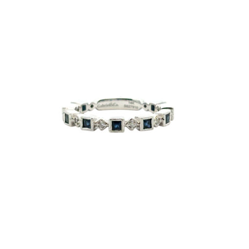 Gabriel and Co. 14k White Gold 0.08ctw Diamond and 0.54ctw Blue Sapphire Stackable Ring - Image 5
