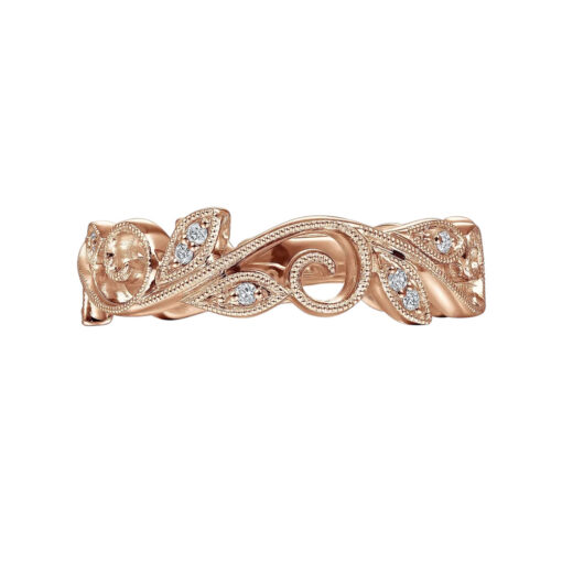 Gabriel and Co. 14k Rose Gold 0.09ctw Diamond Scrolling Floral Eternity Ring Band - Image 5