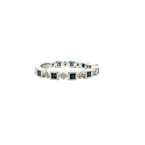 Gabriel and Co. 14k White Gold 0.08ctw Diamond and 0.54ctw Blue Sapphire Stackable Ring - Image 6