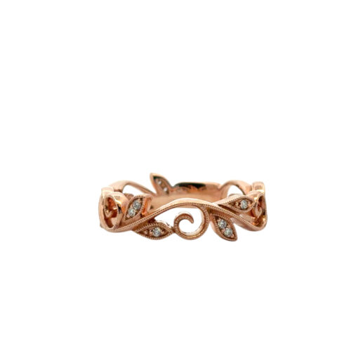 Gabriel and Co. 14k Rose Gold 0.09ctw Diamond Scrolling Floral Eternity Ring Band - Image 6