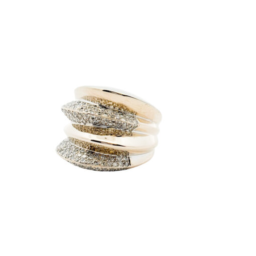 18k White Gold Natural Round Diamond Pave Wide Free Form Ring - Image 7
