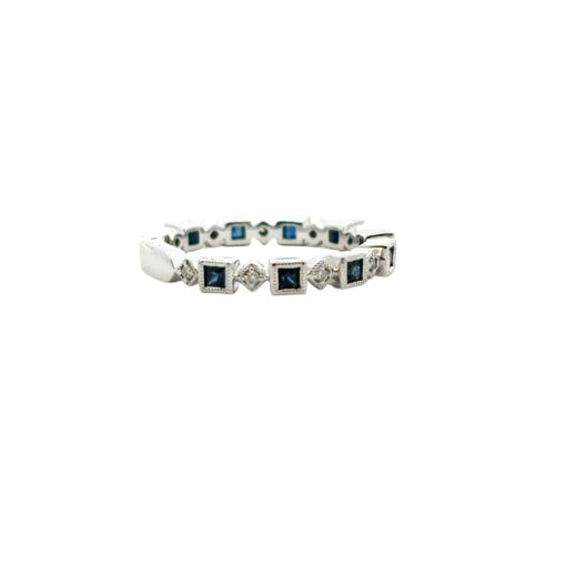 Gabriel and Co. 14k White Gold 0.08ctw Diamond and 0.54ctw Blue Sapphire Stackable Ring - Image 7