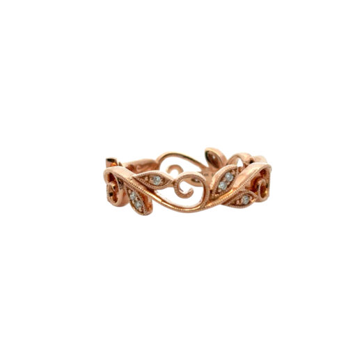 Gabriel and Co. 14k Rose Gold 0.09ctw Diamond Scrolling Floral Eternity Ring Band - Image 7