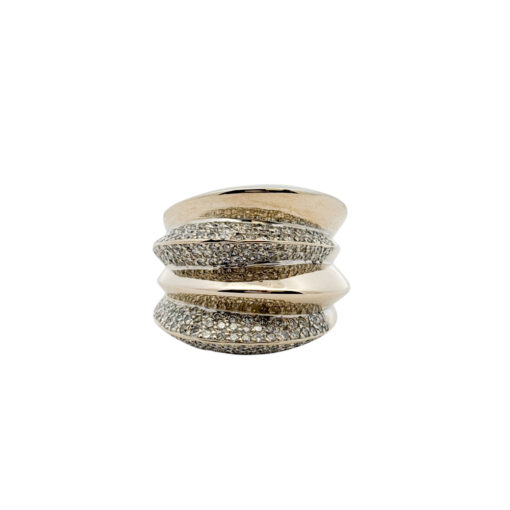 18k White Gold Natural Round Diamond Pave Wide Free Form Ring - Image 8