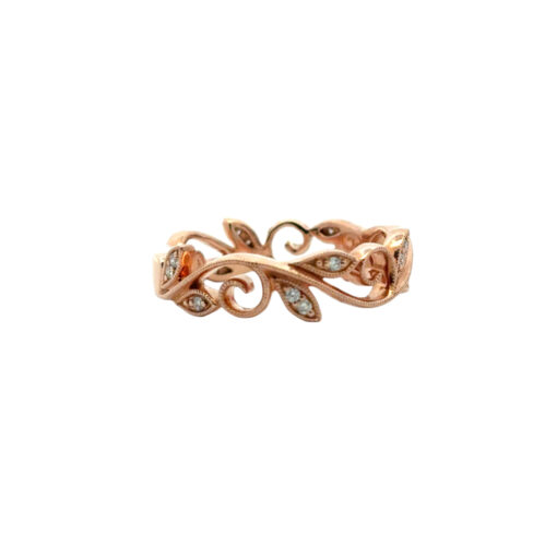 Gabriel and Co. 14k Rose Gold 0.09ctw Diamond Scrolling Floral Eternity Ring Band - Image 8