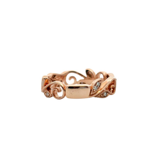 Gabriel and Co. 14k Rose Gold 0.09ctw Diamond Scrolling Floral Eternity Ring Band - Image 9