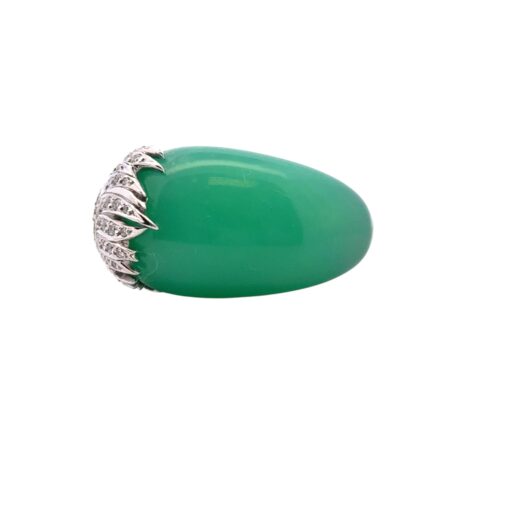 Carrera y Carrera 18k White Gold Green Chalcedony and Diamond Peacock Ring  - Image 2