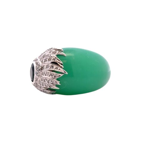 Carrera y Carrera 18k White Gold Green Chalcedony and Diamond Peacock Ring  - Image 3