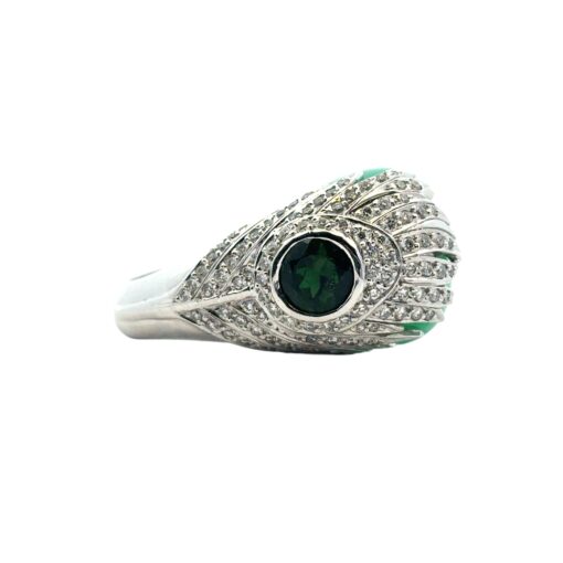 Carrera y Carrera 18k White Gold Green Chalcedony and Diamond Peacock Ring  - Image 5