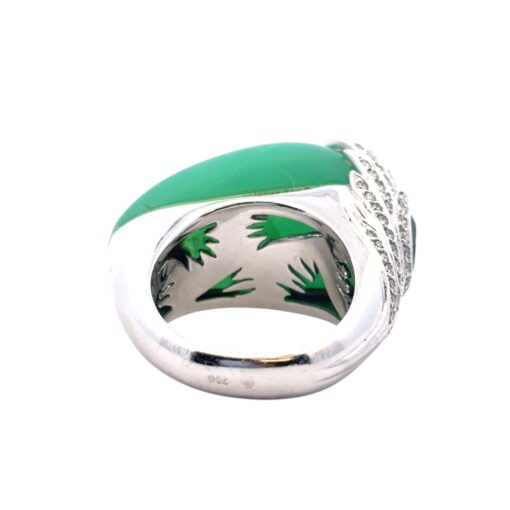 Carrera y Carrera 18k White Gold Green Chalcedony and Diamond Peacock Ring  - Image 6