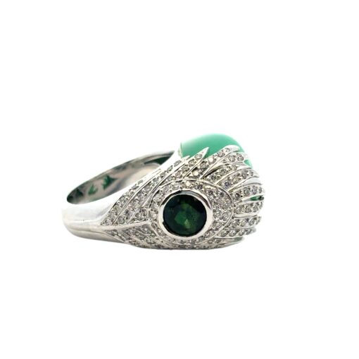 Carrera y Carrera 18k White Gold Green Chalcedony and Diamond Peacock Ring  - Image 8