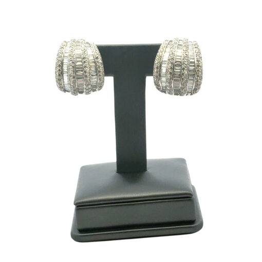Platinum 7.90ctw Natural Baguette and Round Diamond Earrings - Image 6