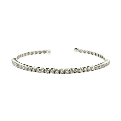 14k White Gold 3ctw Natural Round Diamond Bangle Bracelet - Image 2
