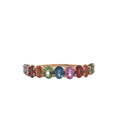 14k Rose Gold 2.4ctw Multicolor Oval Cut Sapphire Halfway Wedding Ring Band - Image 2