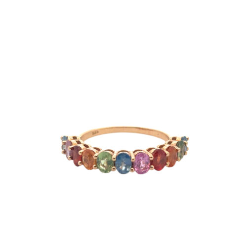 14k Rose Gold 2.4ctw Multicolor Oval Cut Sapphire Halfway Wedding Ring Band - Image 12