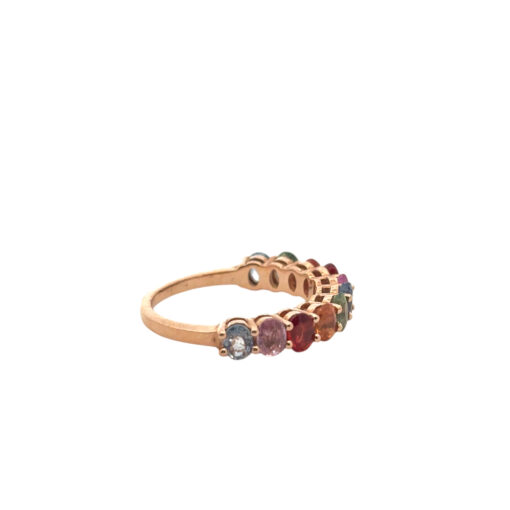 14k Rose Gold 2.4ctw Multicolor Oval Cut Sapphire Halfway Wedding Ring Band - Image 13