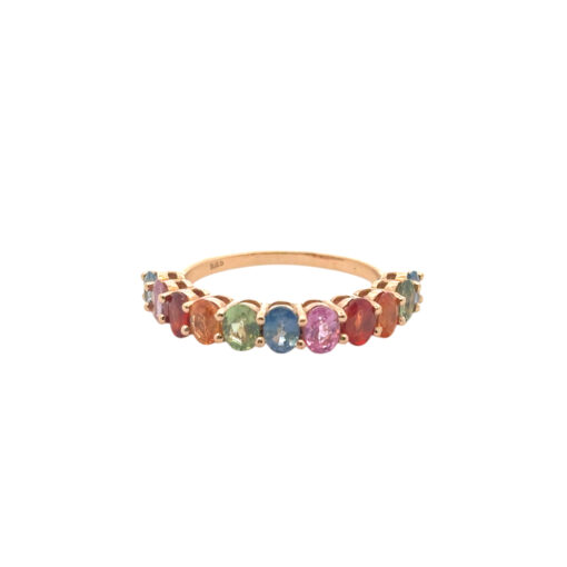 14k Rose Gold 2.4ctw Multicolor Oval Cut Sapphire Halfway Wedding Ring Band - Image 16