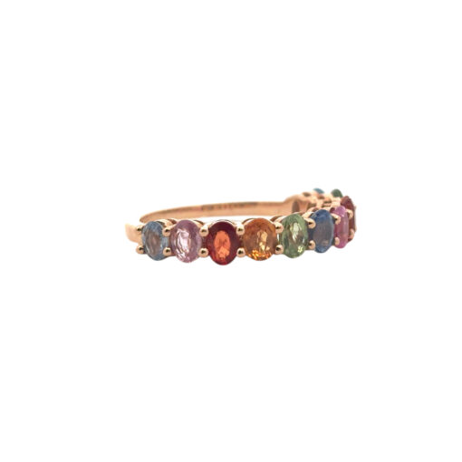 14k Rose Gold 2.4ctw Multicolor Oval Cut Sapphire Halfway Wedding Ring Band - Image 3