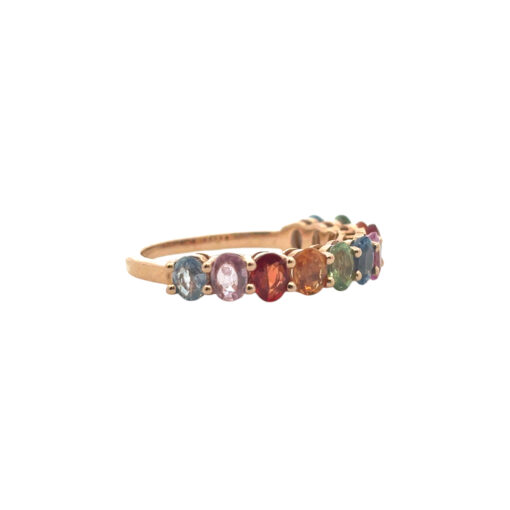 14k Rose Gold 2.4ctw Multicolor Oval Cut Sapphire Halfway Wedding Ring Band - Image 4