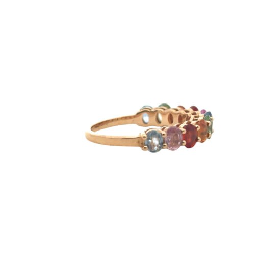 14k Rose Gold 2.4ctw Multicolor Oval Cut Sapphire Halfway Wedding Ring Band - Image 5