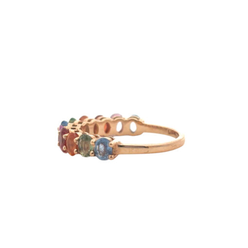 14k Rose Gold 2.4ctw Multicolor Oval Cut Sapphire Halfway Wedding Ring Band - Image 7