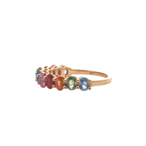 14k Rose Gold 2.4ctw Multicolor Oval Cut Sapphire Halfway Wedding Ring Band - Image 8