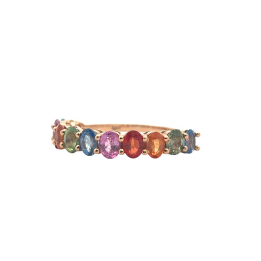 14k Rose Gold 2.4ctw Multicolor Oval Cut Sapphire Halfway Wedding Ring Band - Image 9