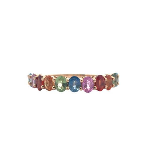 14k Rose Gold 2.4ctw Multicolor Oval Cut Sapphire Halfway Wedding Ring Band - Image 10