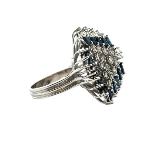 14k White Gold Natural Diamond and Blue Sapphire Cocktail Ring - Image 13