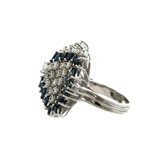 14k White Gold Natural Diamond and Blue Sapphire Cocktail Ring - Image 15
