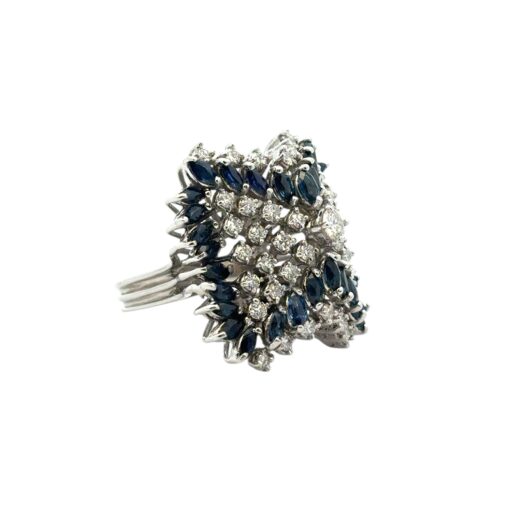 14k White Gold Natural Diamond and Blue Sapphire Cocktail Ring - Image 17
