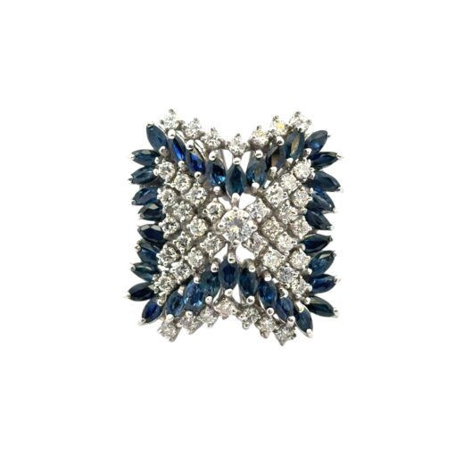 14k White Gold Natural Diamond and Blue Sapphire Cocktail Ring - Image 18