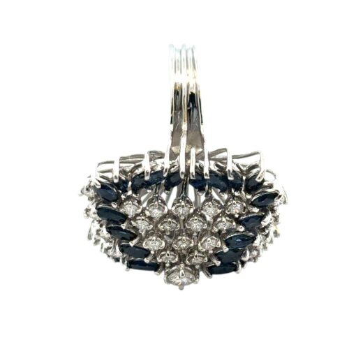 14k White Gold Natural Diamond and Blue Sapphire Cocktail Ring - Image 6