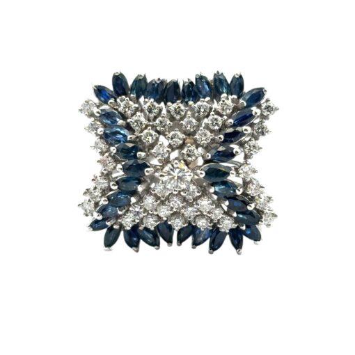 14k White Gold Natural Diamond and Blue Sapphire Cocktail Ring - Image 4
