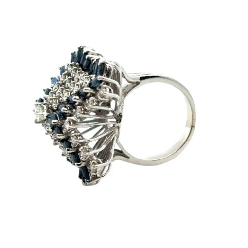 14k White Gold Natural Diamond and Blue Sapphire Cocktail Ring - Image 5