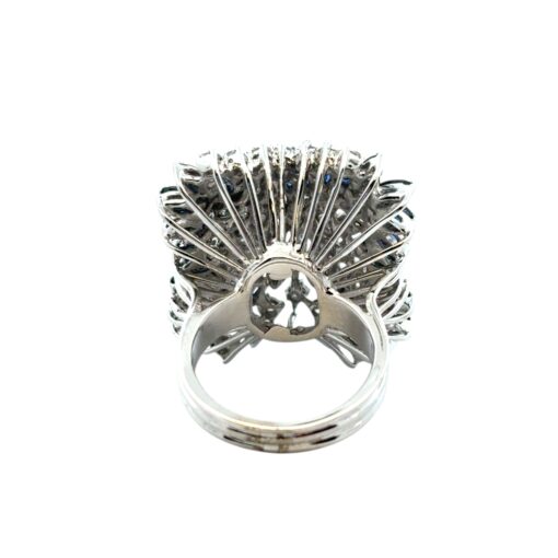 14k White Gold Natural Diamond and Blue Sapphire Cocktail Ring - Image 10