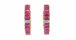 14K Yellow Gold Ruby and Diamond Hoop Earrings