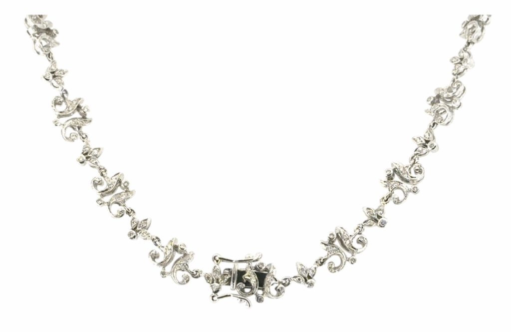 18k White Gold Diamond Floral Necklace