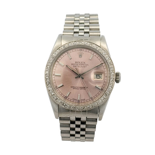 Rolex 16014 Datejust 36mm Stainless Steel Aftermarket Pink Diamond Dial and Bezel Watch - Image 3