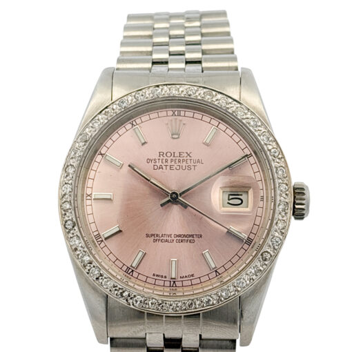 Rolex 16014 Datejust 36mm Stainless Steel Aftermarket Pink Diamond Dial and Bezel Watch - Image 4
