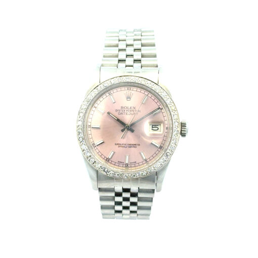 Rolex 16014 Datejust 36mm Stainless Steel Aftermarket Pink Diamond Dial and Bezel Watch - Image 5